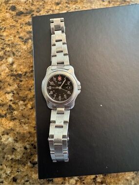 Victorinox Silver Stainless Steel Watch with Black Dial